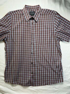 Gibson Short-Sleeve Plaid Button-Down Shirt in Red and Light Blue